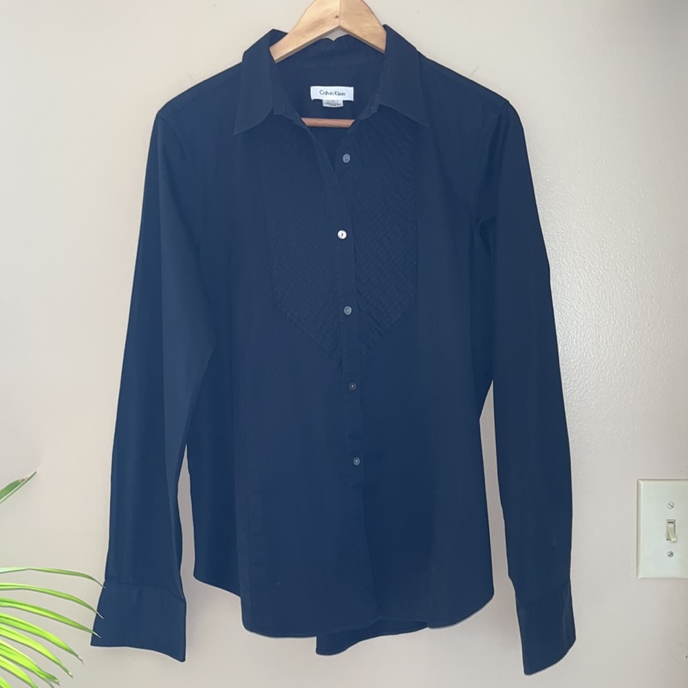 Calvin Klein Solid Black Button Up Dress Shirt